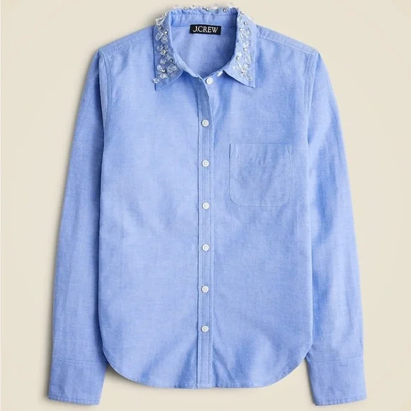 J. Crew Collection Shrunken Light Blue Cotton Button-Up | 4 - Picture 2 of 7